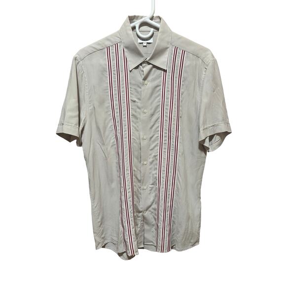 Reiss Other - Reiss Men’s Short Sleeve Button Shirt Beige Stripe 100% Viscose Size M